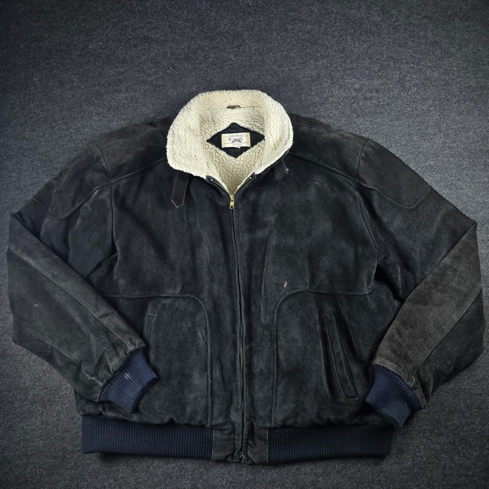 80s JCPenney The Fox Collection Mens Suede Sherpa Lined Bomber Jacket Size XL-T